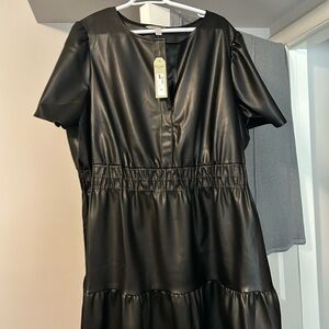 Elegant Black Faux Leather Dress